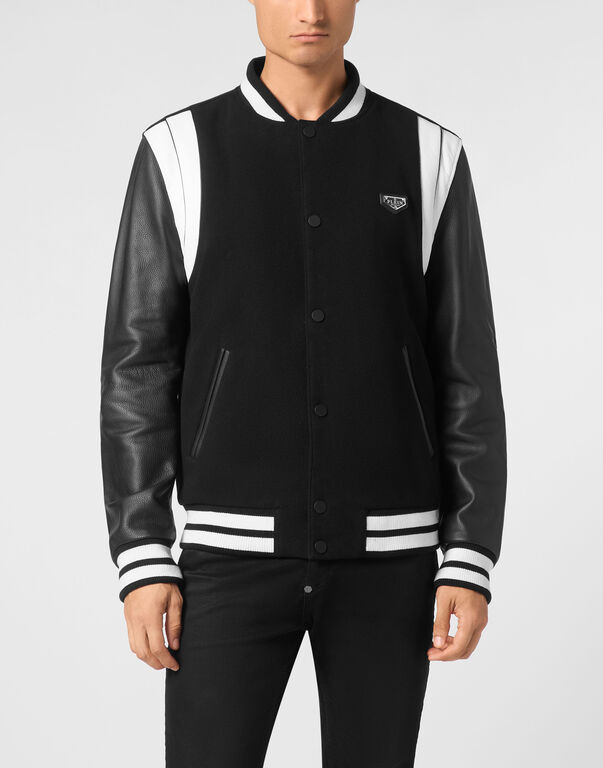 Bomber Jacket Leather Sleeves College