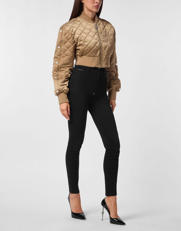 Nylon Cropped Oversize Bomber Matelasse Diamond Signature