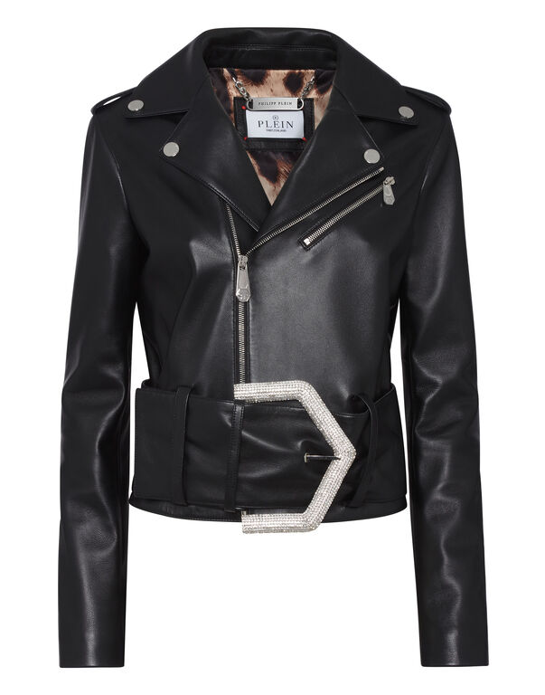 Leather Biker Jacket Strass