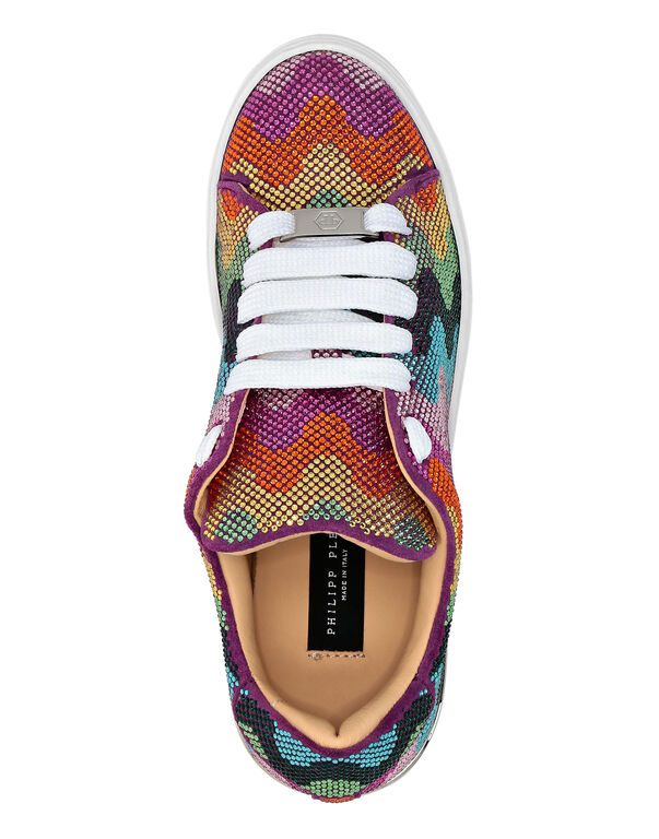 Suede Lo-Top Sneakers with Crystals Waves Rainbow