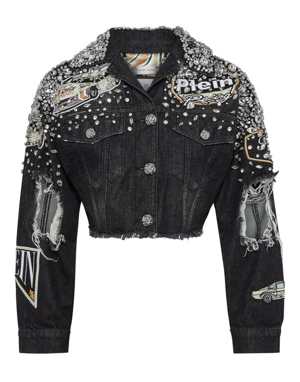 Denim Cropped Jacket LS Stones Cars Racing