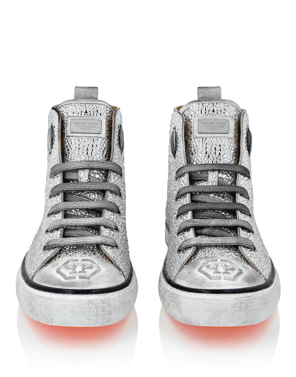 Suede Hi-Top Sneakers Strass Hexagon