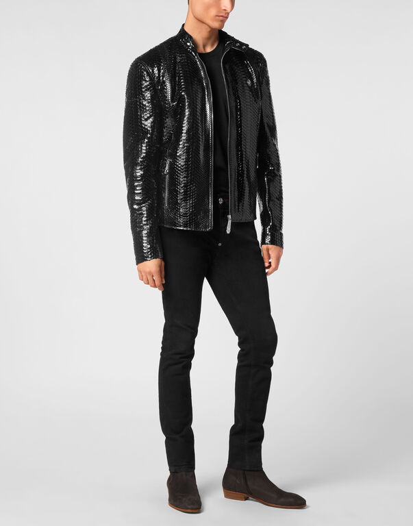 Python Leather Moto Jacket