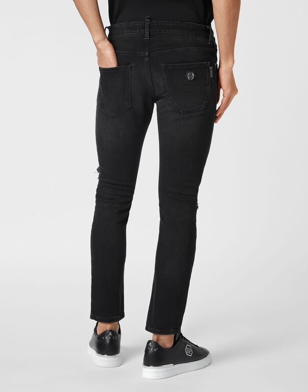 Denim Trousers Skinny Fit with Python Inserts
