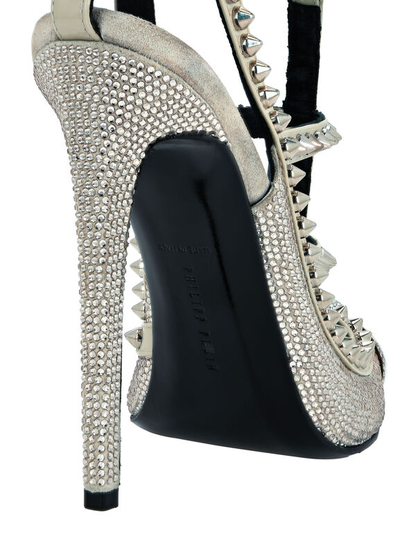 Leather Strass Sandals High Heels Studs