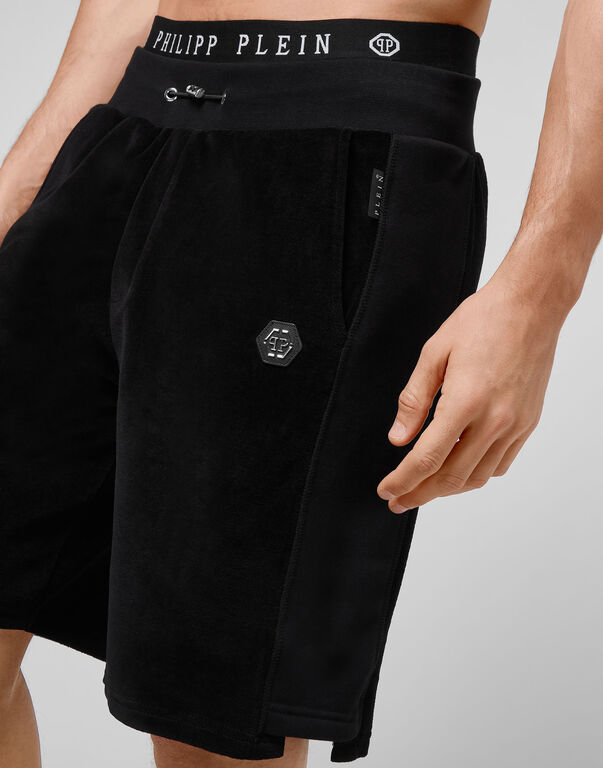 Velvet Jogging Shorts and jersey detail Iconic Plein