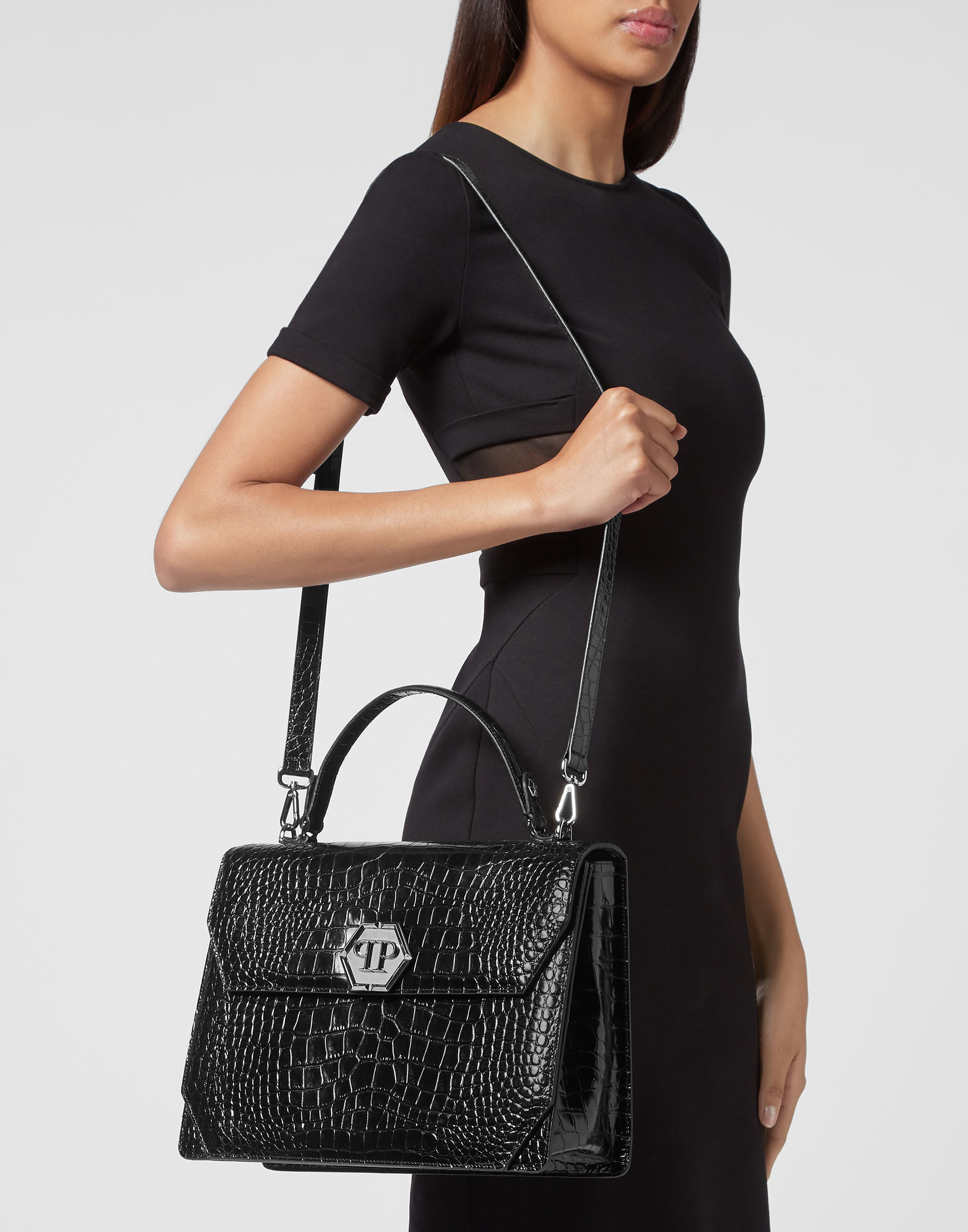Large Handbag Superheroine Croco Print Philipp Plein