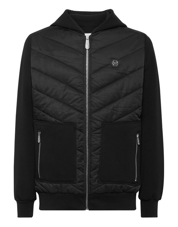 Nylon and Fleece Hooded Tracksuit Jacket with Padded Inserts