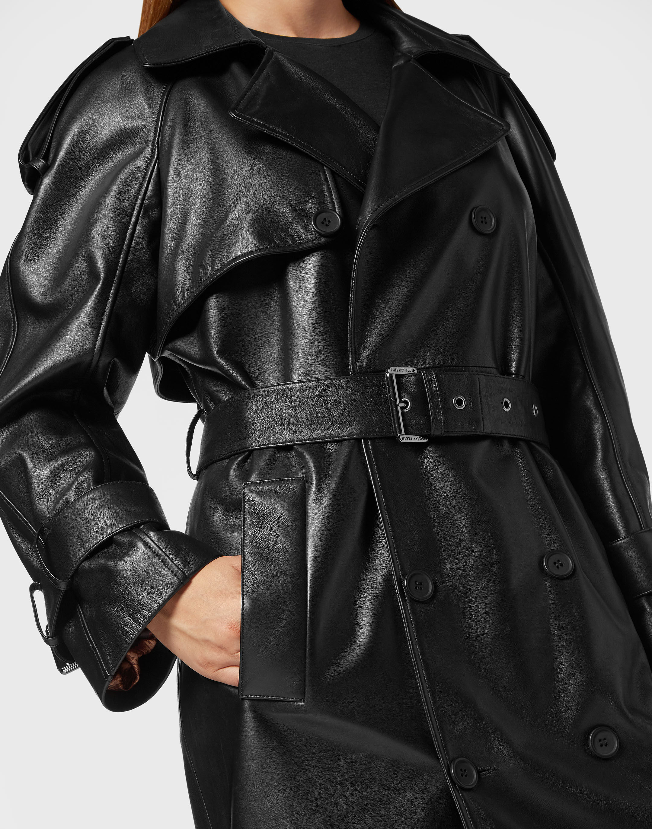 Leather Long Trench Coat Philipp Plein