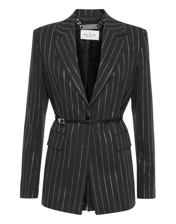 Pinstriped Belted Blazer