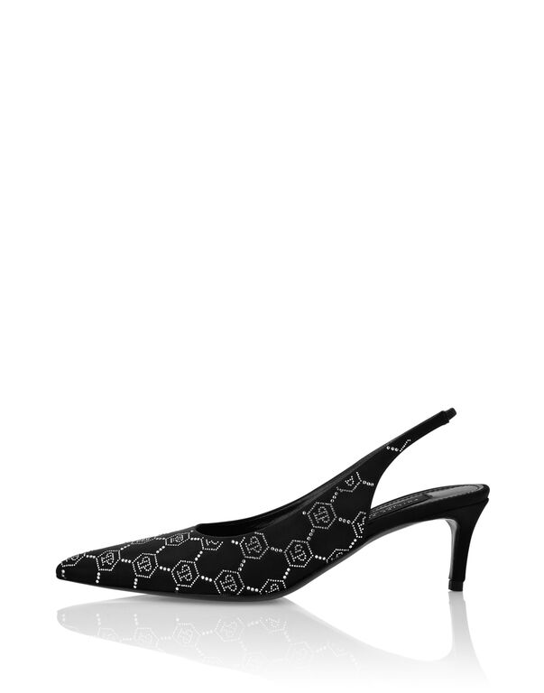 Satin Slingback Low Heels Strass Monogram