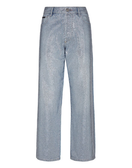 Denim Trousers High Rise Fit Full Crystal