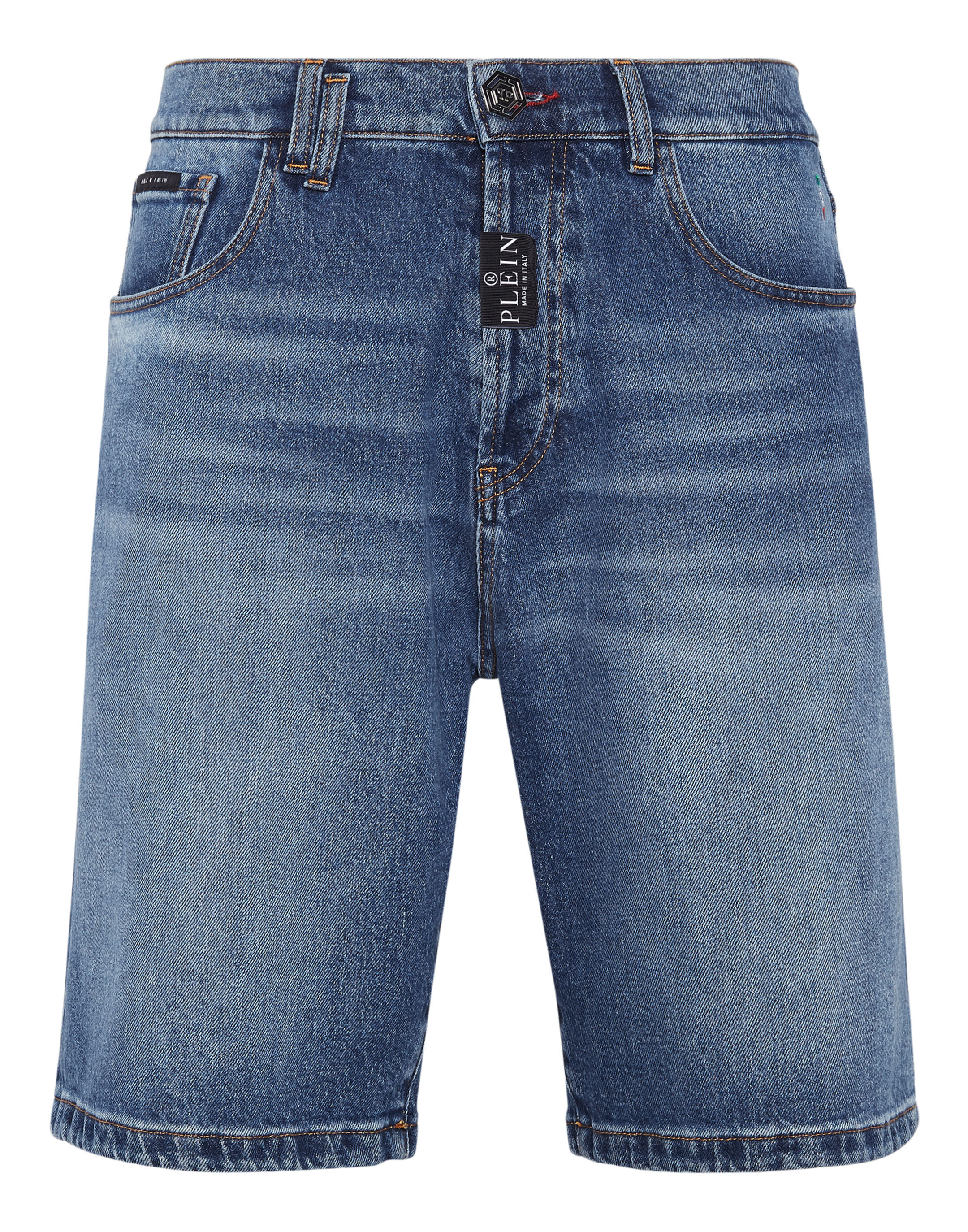 Philipp Plein graffiti-print denim mini shorts - Blue
