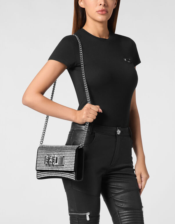 Suede Crystal Clutch Shoulder Bag Crystal