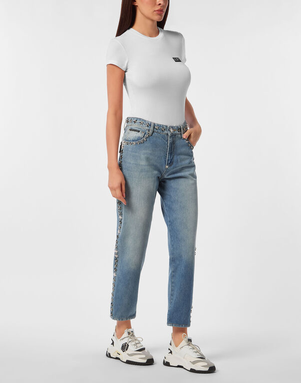Mom Fit Denim Trousers Star Studs