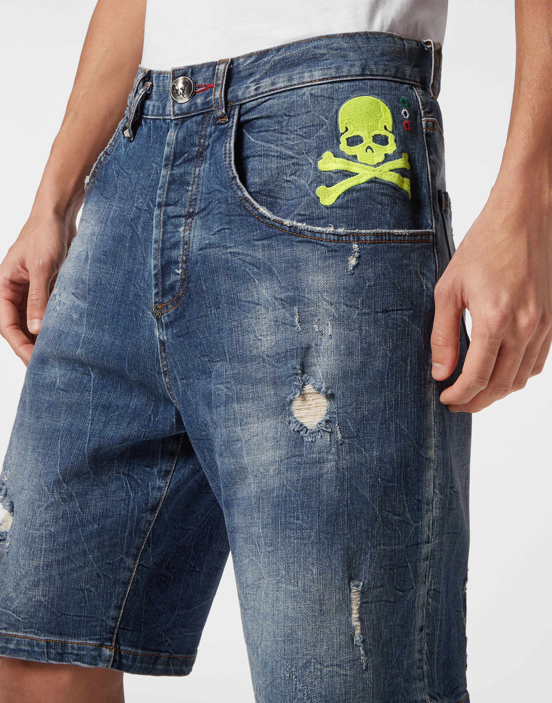 Denim Shorts Formentera Fit Skull Bones Philipp Plein
