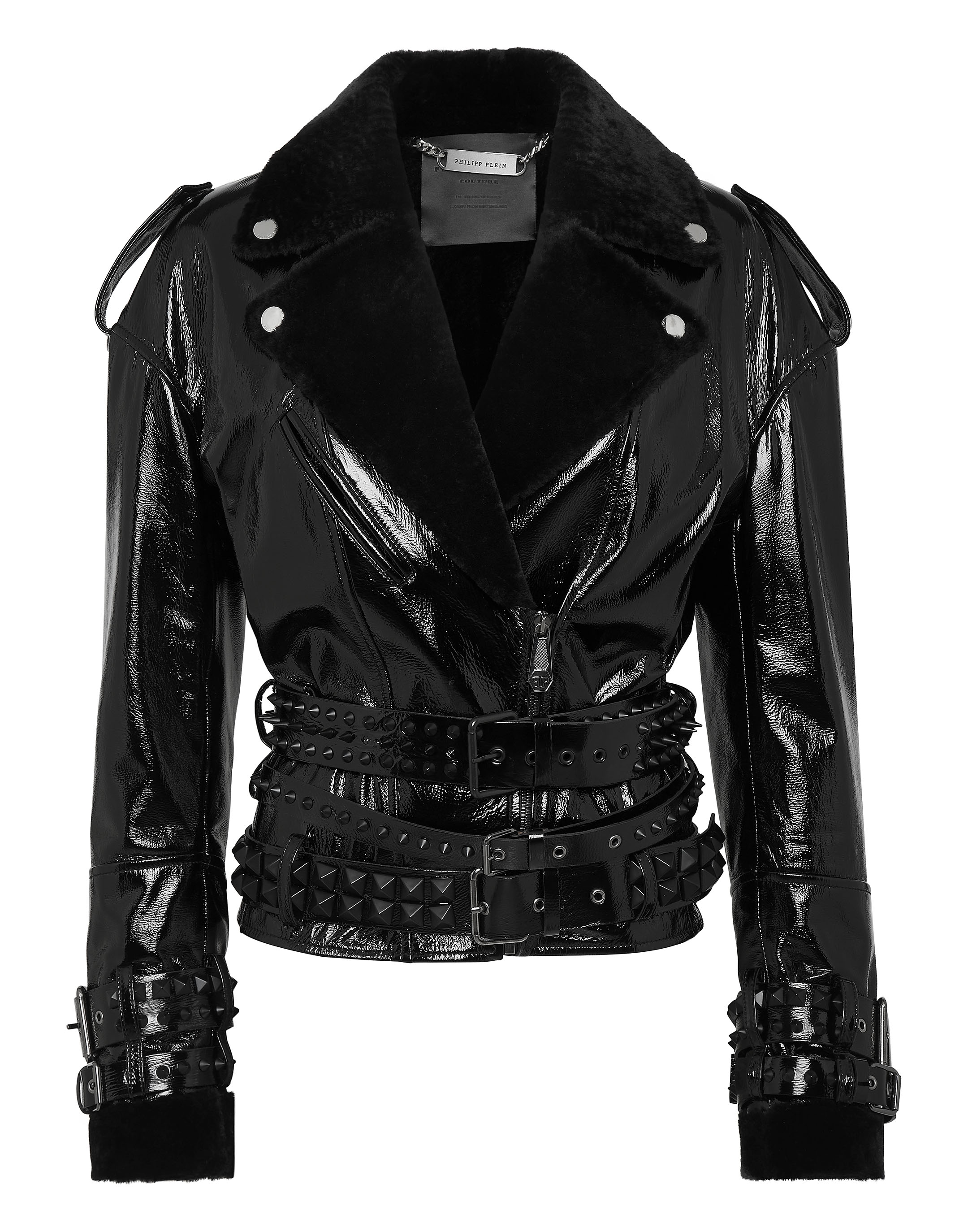 Oversized Shearling & Patent Leather Jacket | Philipp Plein