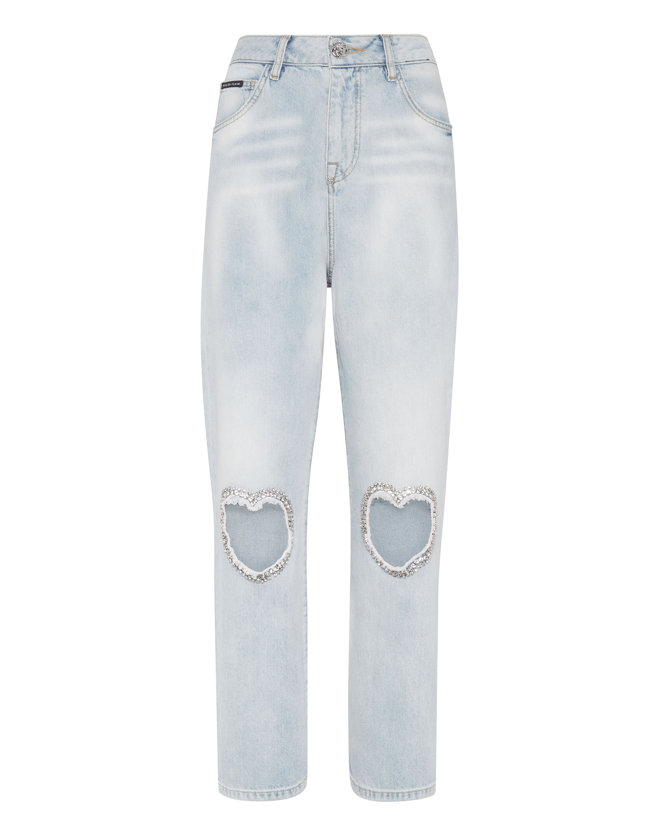 Denim Trousers Loose Fit Heart Patch Philipp Plein