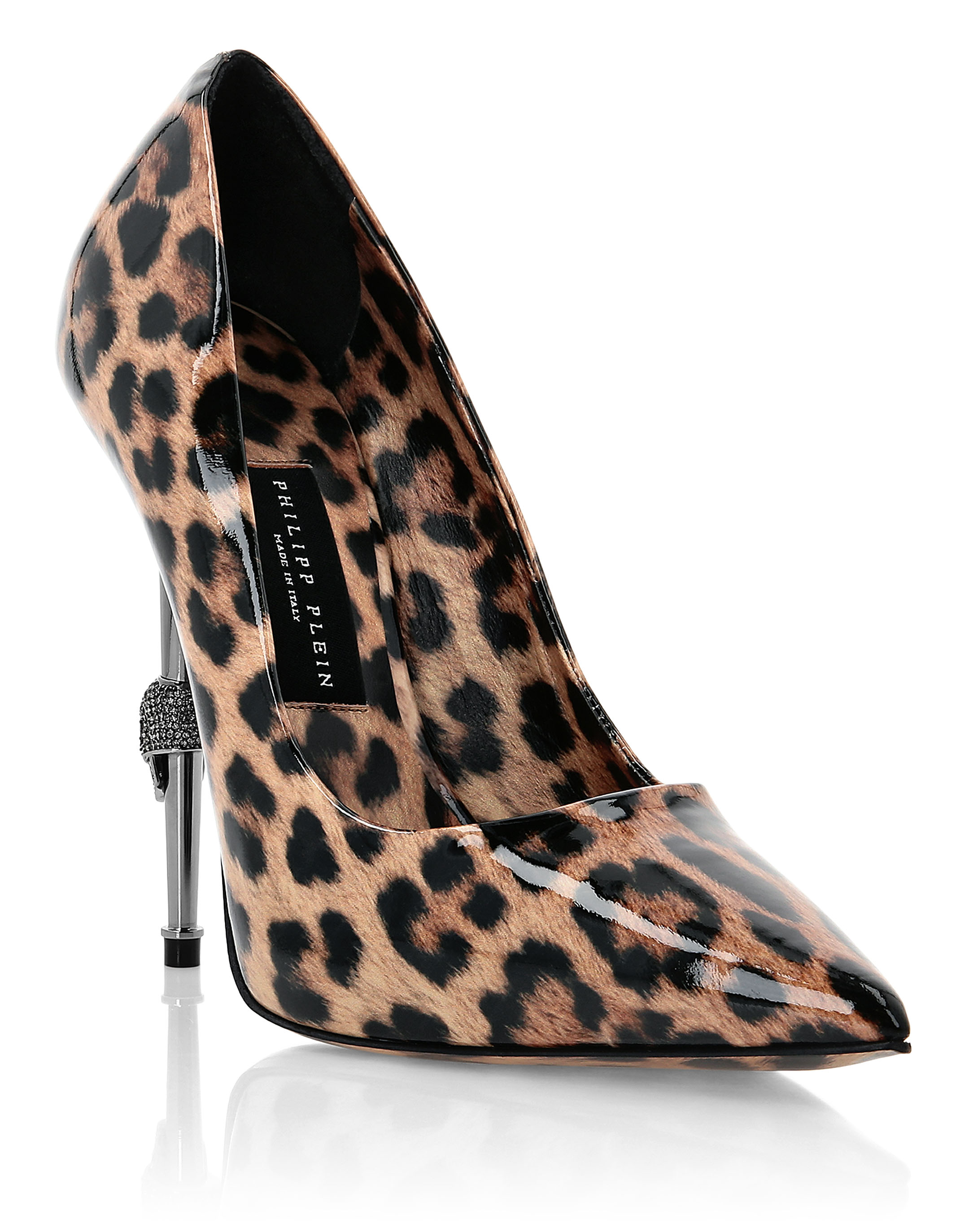 Skull Heel Patent Leather Leopard Pumps