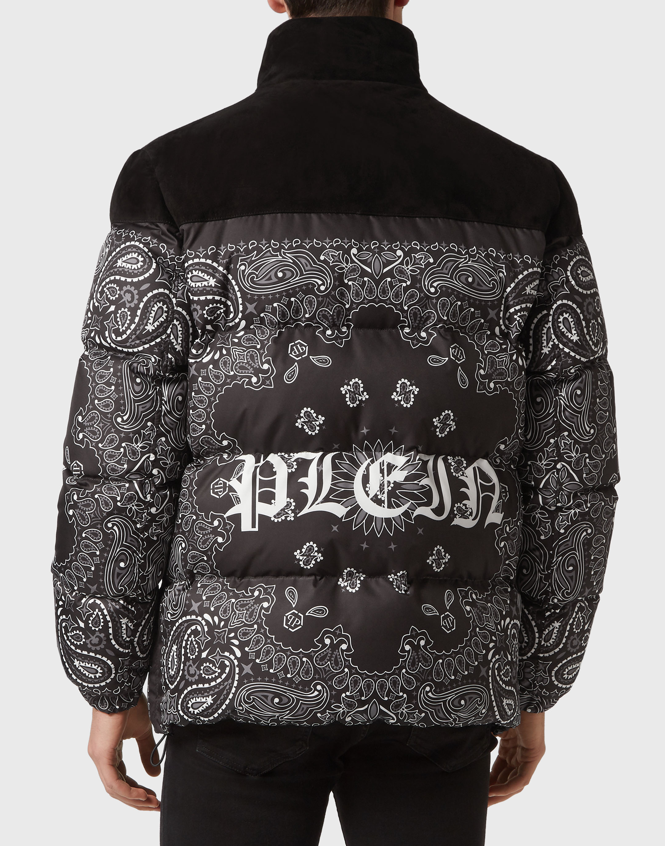 Nylon and Suede Down Jacket Paisley Bandana Philipp Plein