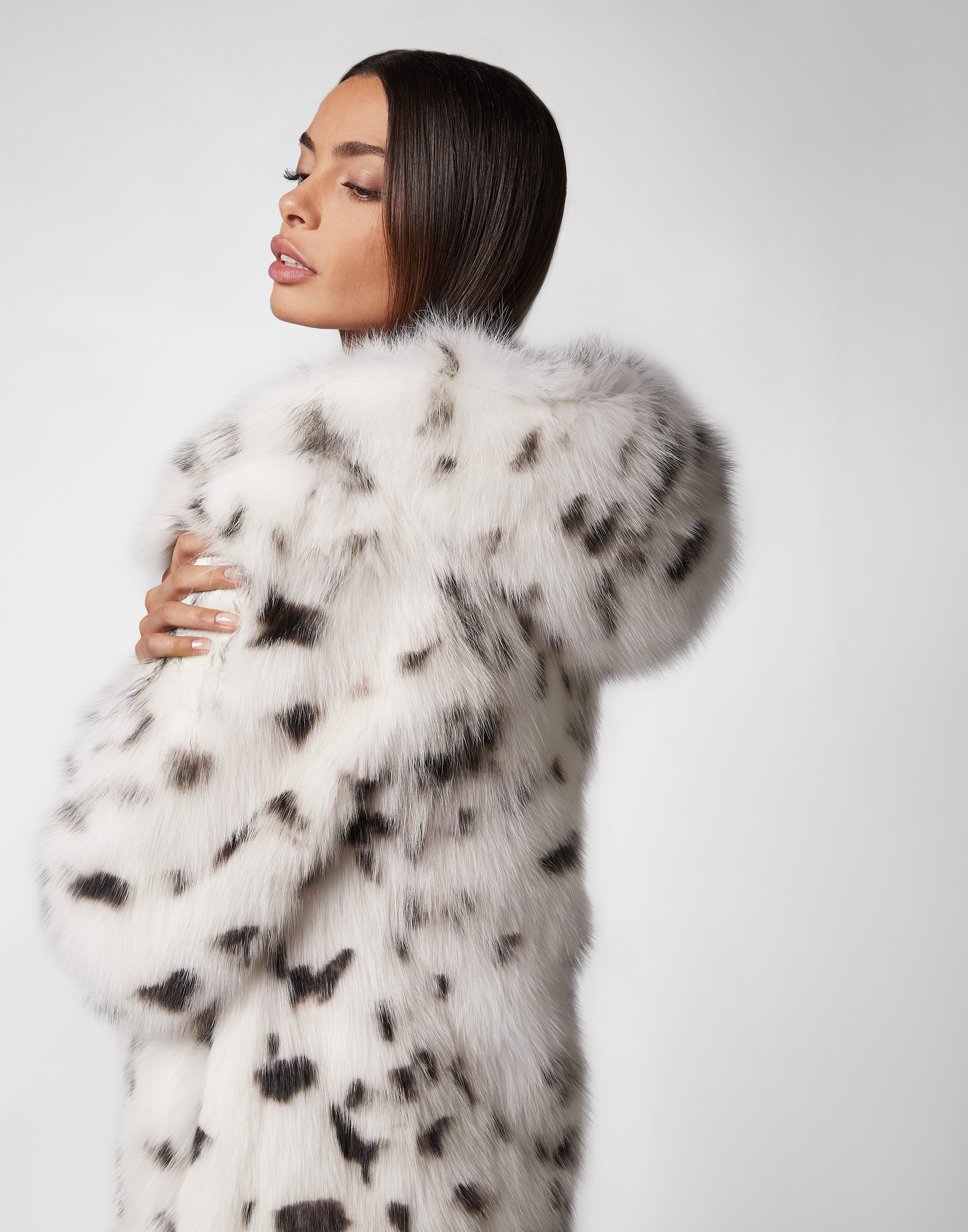 long white fur coat