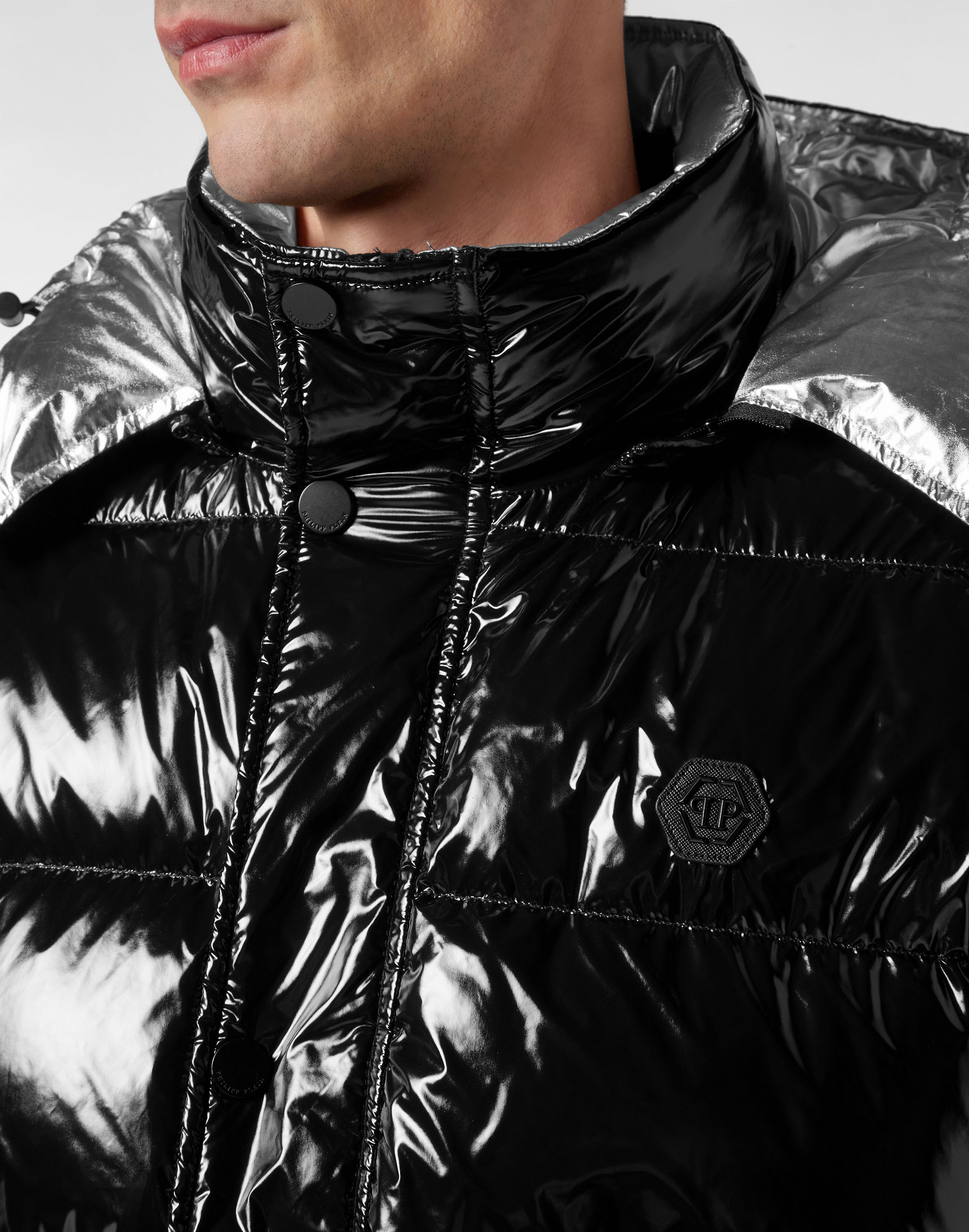 Black Shiny Puffer Jacket Mens with Hood