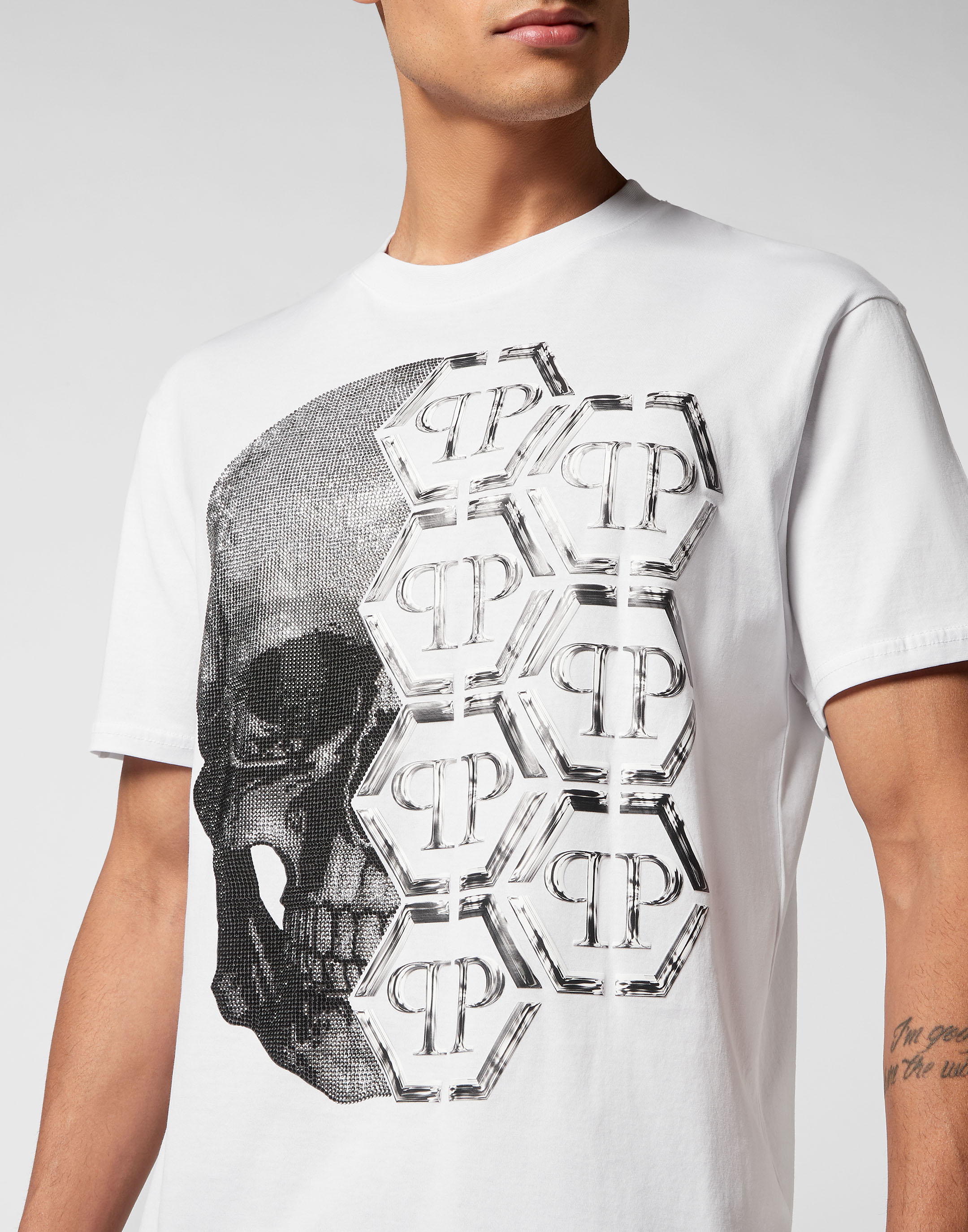 T-shirts Philipp Plein - Leather monogram cotton T-shirt