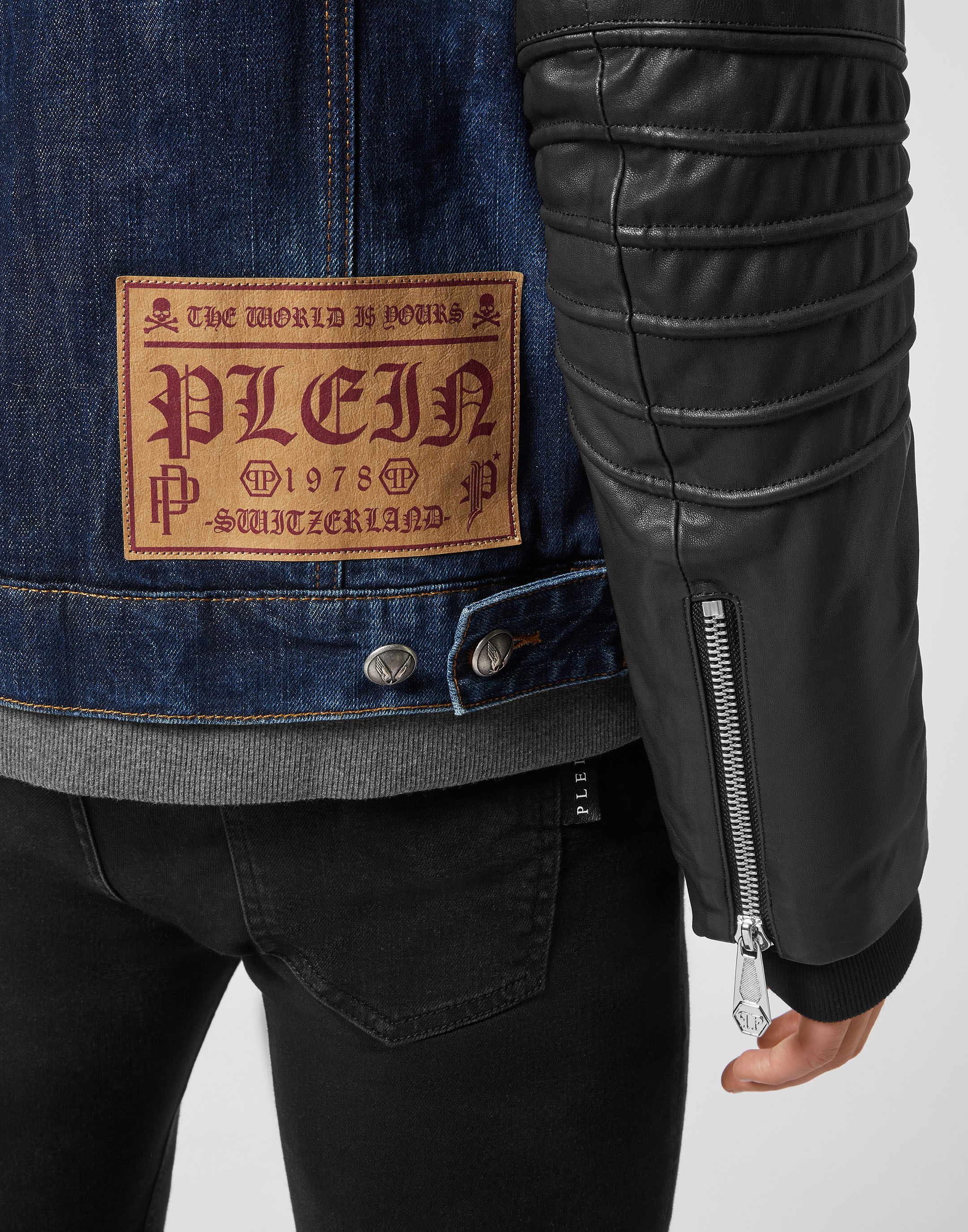 Philipp Plein Leather Panel Denim Jacket - ShopStyle