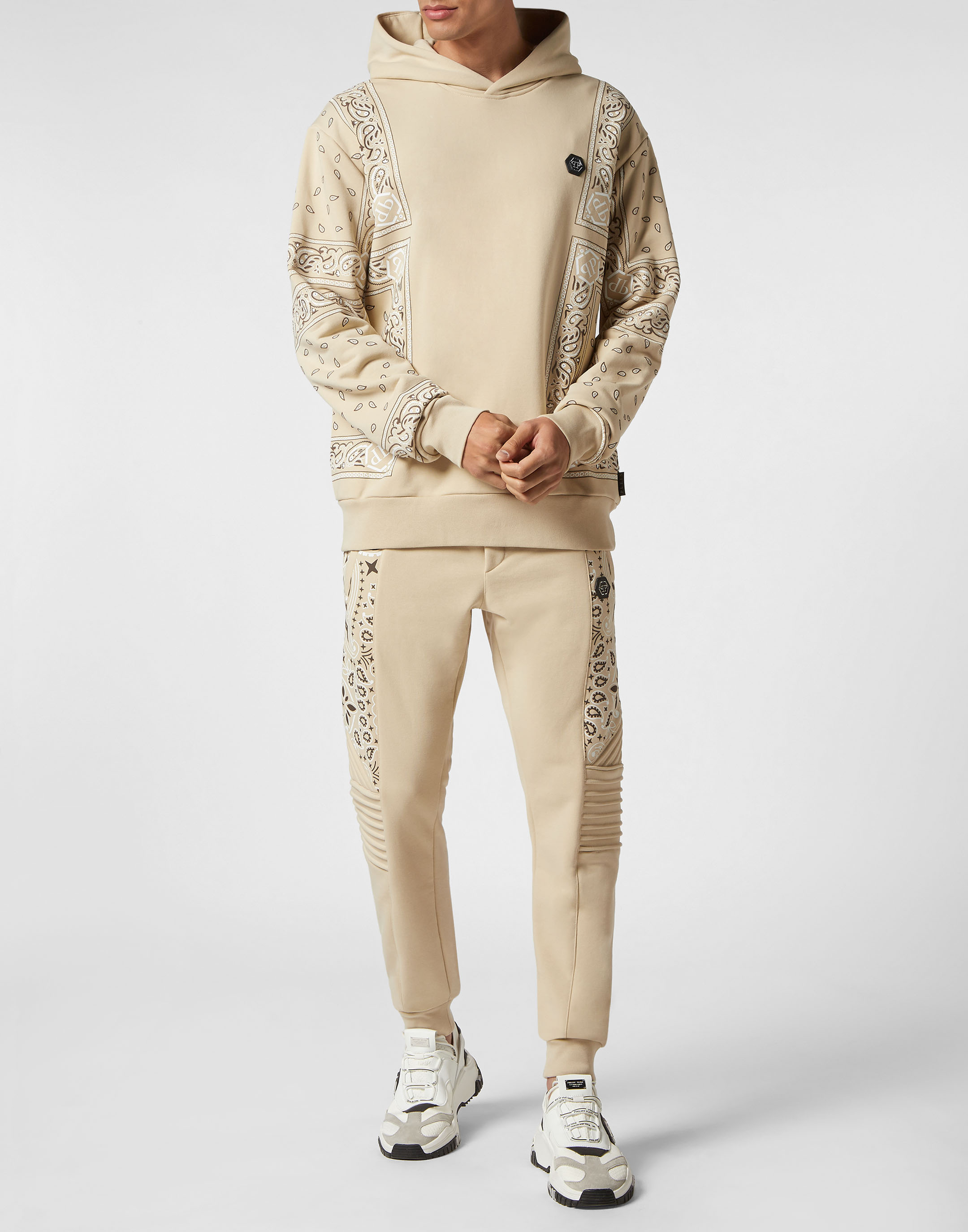 adidas Embossed Monogram Fleece Hoodie in White