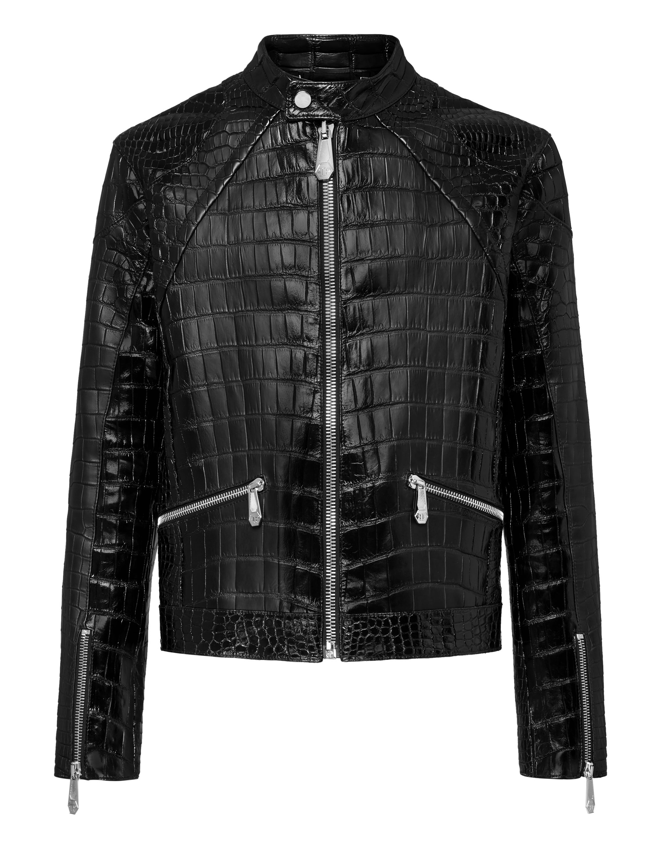 USA Jacket Embossed Crocodile Black Leather Jacket